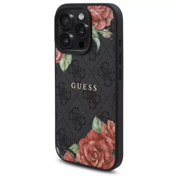 Guess GUHMP16LP4ROPEMCK hardcase til Apple iPhone 16 Pro, 6,3 inch, sort, 4G Flowers Print, MagSafe