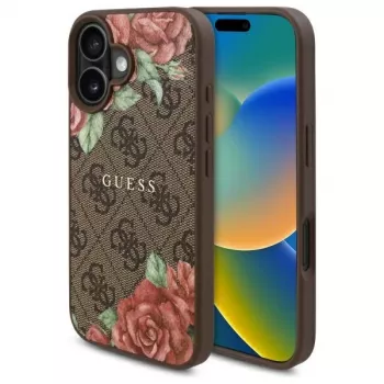 Guess GUHMP16SP4ROPEMCW hardcase til Apple iPhone 16 6,1 inch brun 4G Flowers Print MagSafe