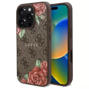 Guess GUHMP16LP4ROPEMCW iPhone 16 Pro hardcase 4G Flowers Print MagSafe brun