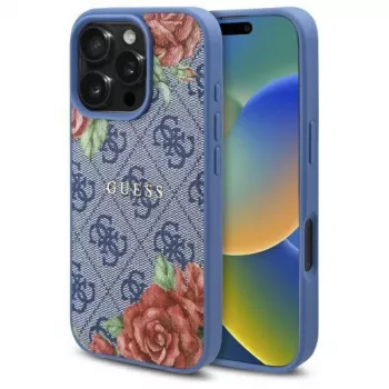 Guess GUHMP16XP4ROPEMCB iPhone 16 Pro Max 6,9 inch blå hardcase 4G Flowers Print MagSafe