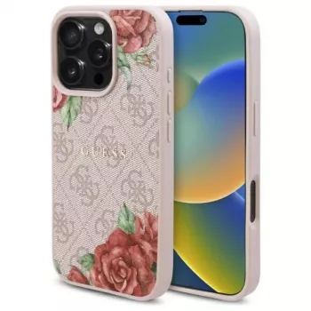 Guess GUHMP16XP4ROPEMCP iPhone 16 Pro Max 6,9 inch pink hardcase 4G Flowers Print MagSafe