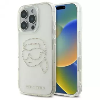Karl Lagerfeld IML Rhinestones Karl Head bagcover til iPhone 16 Pro Max (transparent)
