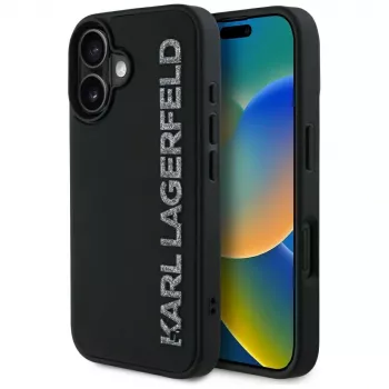 KARL LAGERFELD HC 3D Rubber Elongated Glitter cover til iPhone 16, sort