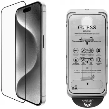 Guess BP Rhinestone 2-i-1 skærm- og kameralinsebeskyttelsessæt til Apple iPhone 16 Pro Max - sølv