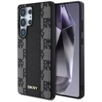 DKNY læder Checkered Pattern MagSafe etui til Samsung Galaxy S25 Ultra sort