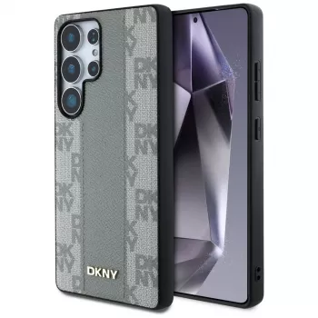 DKNY læder Checkered Pattern MagSafe etui til Samsung Galaxy S25 Ultra - taupe