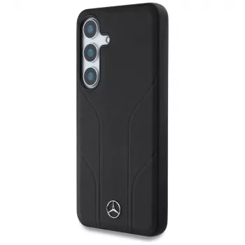 MERCEDES-BENZ læderetui med prægede linjer, MagSafe-kompatibelt, til Samsung Galaxy S25, sort