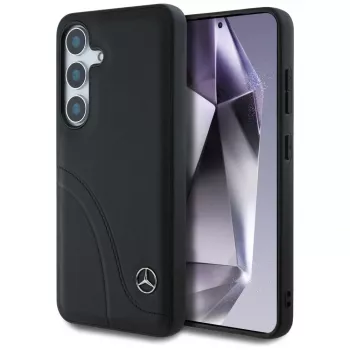 MERCEDES-BENZ læderetui med buede sømme til Samsung Galaxy S25 sort
