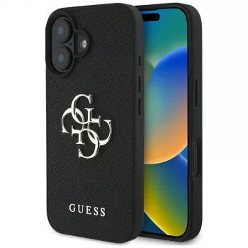 Guess Grained Big 4G Logo Small Classic Logo etui til iPhone 16 (sort)