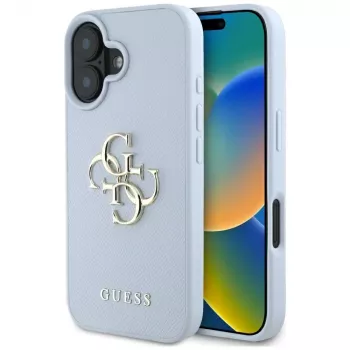 Guess Grained Big 4G Logo Small Classic Logo bagcover til Apple iPhone 16 - blå