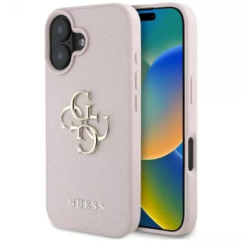 Guess Grained Big 4G Logo Small Classic Logo bagcover til Apple iPhone 16 - pink