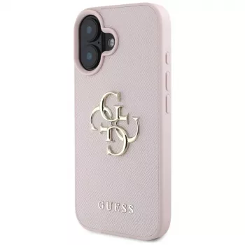 Guess Grained Big 4G Logo Small Classic Logo bagcover til Apple iPhone 16 - pink