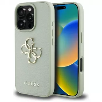 Guess Grained Big 4G Logo Small Classic Logo bagcover til Apple iPhone 16 Pro - grøn