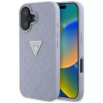 Guess Hot Stamp 4G Pattern Triangle Metal Logo etui til iPhone 16 (lilla)