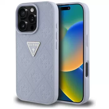 Guess Hot Stamp 4G Pattern Triangle Metal Logo bagcover til iPhone 16 Pro, lilla
