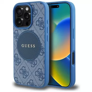 Guess 4G Circle Classic Logo MagSafe etui til iPhone 16 Pro blå