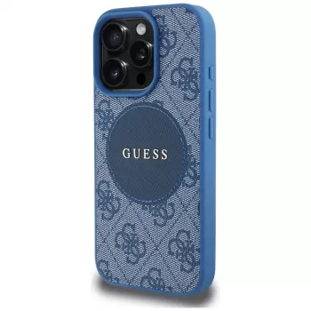 Guess 4G Circle Classic Logo MagSafe etui til iPhone 16 Pro blå