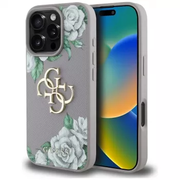 Guess Grained Roses Big 4G Logo Back Cover til Apple iPhone 16 Pro - lilla