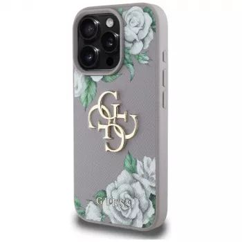 Guess Grained Roses Big 4G Logo Back Cover til Apple iPhone 16 Pro - lilla