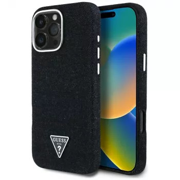Guess Denim Triangle Logo MagSafe Case til Apple iPhone 16 Pro, sort