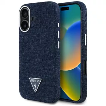 Guess Denim Triangle Logo MagSafe Case til iPhone 16 blå