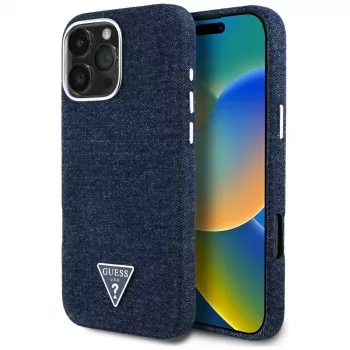 Guess Denim Triangle Logo MagSafe Case til Apple iPhone 16 Pro Max blå