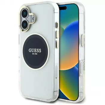 Guess IML Metal Colored Circle Classic Logo MagSafe Case til iPhone 16 (sort)