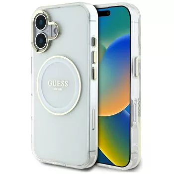Guess IML Metal Colored Circle Classic Logo MagSafe Case til iPhone 16 (hvid)