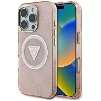 Guess IML Metal Glitter 4G Circle Triangle MagSafe Case til Apple iPhone 16 Pro Max (pink)