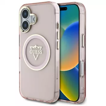 Guess IML Metal Mountain Logo MagSafe Case til Apple iPhone 16 (pink)
