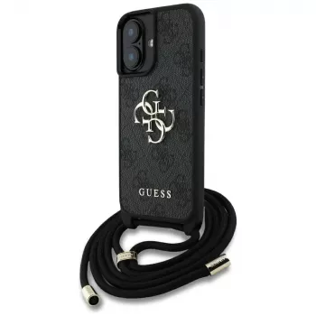 Guess 4G Big Logo Cord Strap Crossbody Case til iPhone 16, sort