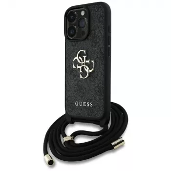 Guess 4G Big Logo Cord Strap Crossbody Case til iPhone 16 Pro (sort)