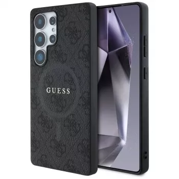 Guess Leather 4G Colored Ring Classic Logo MagSafe bagcover til Samsung Galaxy S25 Ultra, sort