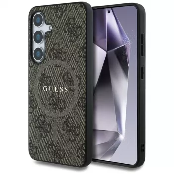 Guess læder 4G Colored Ring Classic Logo MagSafe-cover til Samsung Galaxy S25 (brun)