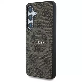 Guess læder 4G Colored Ring Classic Logo MagSafe-cover til Samsung Galaxy S25 (brun)