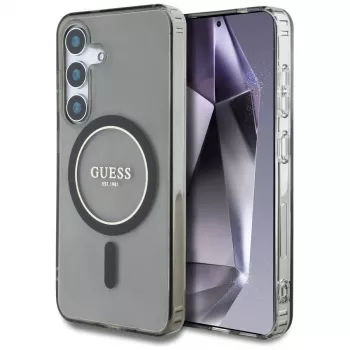 Guess Glitter Circle Classic Logo MagSafe-cover til Samsung Galaxy S25 sort