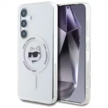 Karl Lagerfeld Button Choupette Head Printed Logo MagSafe-cover til Samsung Galaxy S25 hvid