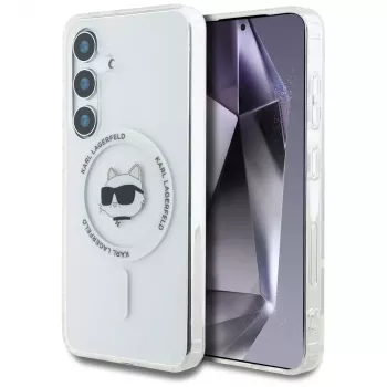 Karl Lagerfeld Button Choupette Head Printed Logo MagSafe-cover til Samsung Galaxy S25+ hvid