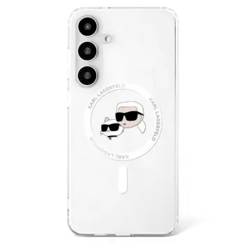 KARL LAGERFELD Button Karl & Choupette Heads Printed Logo MagSafe-cover til Samsung Galaxy S25 hvid