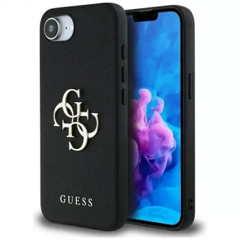 Guess Grained Big 4G Logo Small Classic Logo-telefoncover til iPhone 16e (sort)