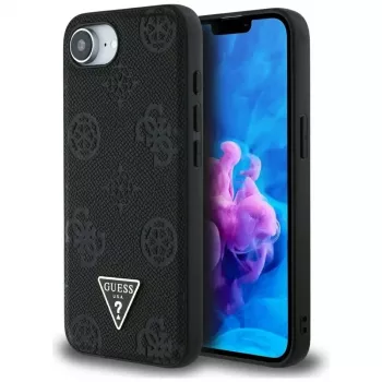 Guess Grained Hot Stamp Peony Triangle Logo MagSafe-cover til iPhone 16e (sort)