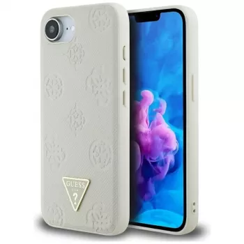 Guess Grained Hot Stamp Peony Triangle Logo MagSafe-cover til iPhone 16e (beige)