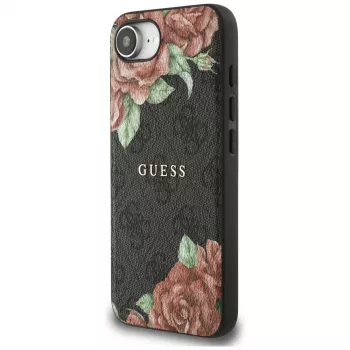 Guess 4G Flowers Print MagSafe-cover til iPhone 16e / 17e sort