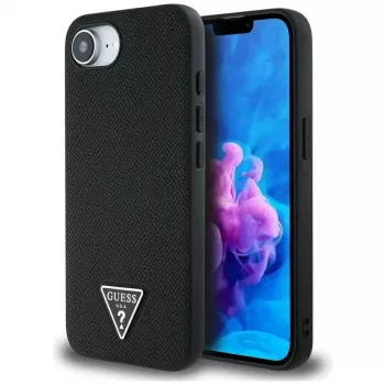Guess Grained Triangle MagSafe Case til iPhone 16e (sort)