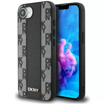 DKNY Leder Checkered Mono Pattern MagSafe Case til iPhone 16e / 17e sort