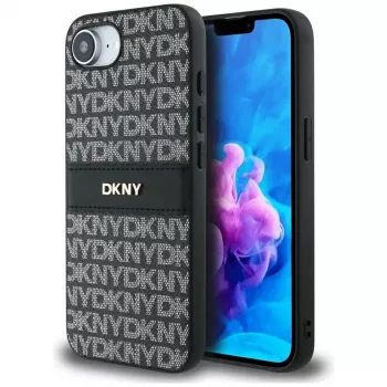 DKNY Repeat Texture Pattern with Tonal Stripe telefoncover til iPhone 16e / 17e, sort