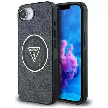 Guess IML Metal Glitter 4G Circle Triangle MagSafe Case til iPhone 16e (sort)
