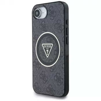 Guess IML Metal Glitter 4G Circle Triangle MagSafe Case til iPhone 16e (sort)