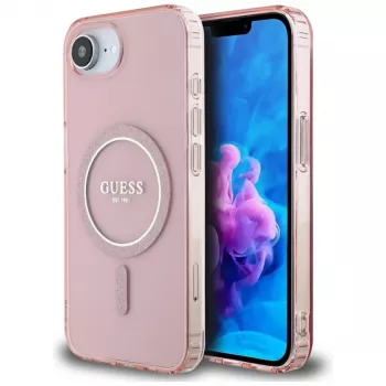 Guess IML Glitter Circle MagSafe Case til iPhone 16e (pink)