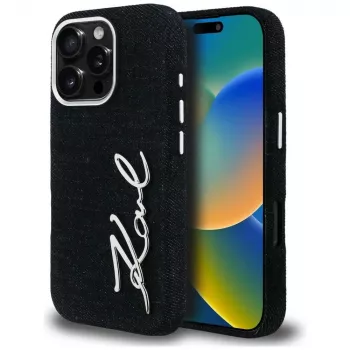 Karl Lagerfeld FW Jeans Signature Logo Case til iPhone 16 Pro, sort